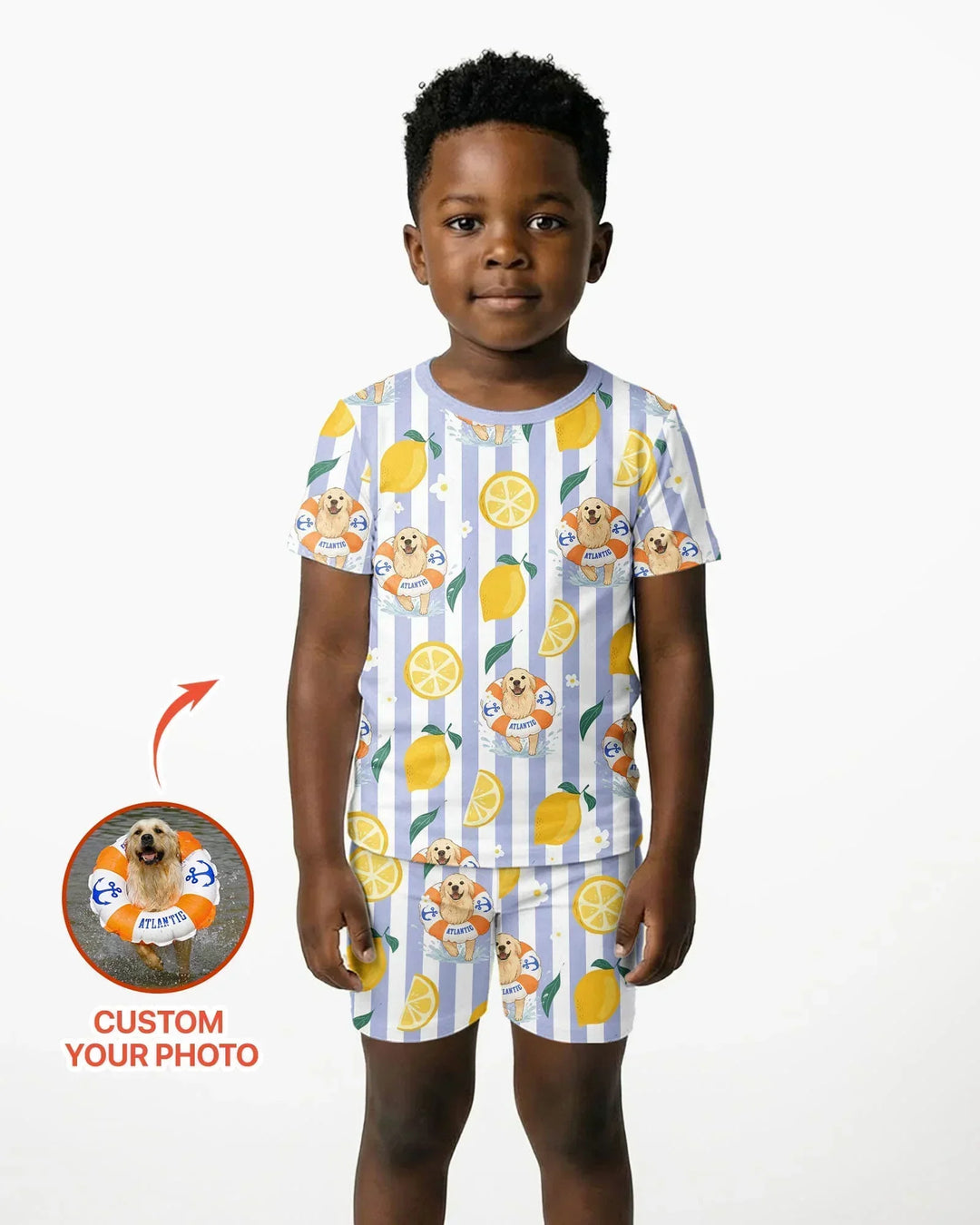 Custom Image Summer Lemon Bamboo Two Piece Short Sleeve Shorts Pajama Set