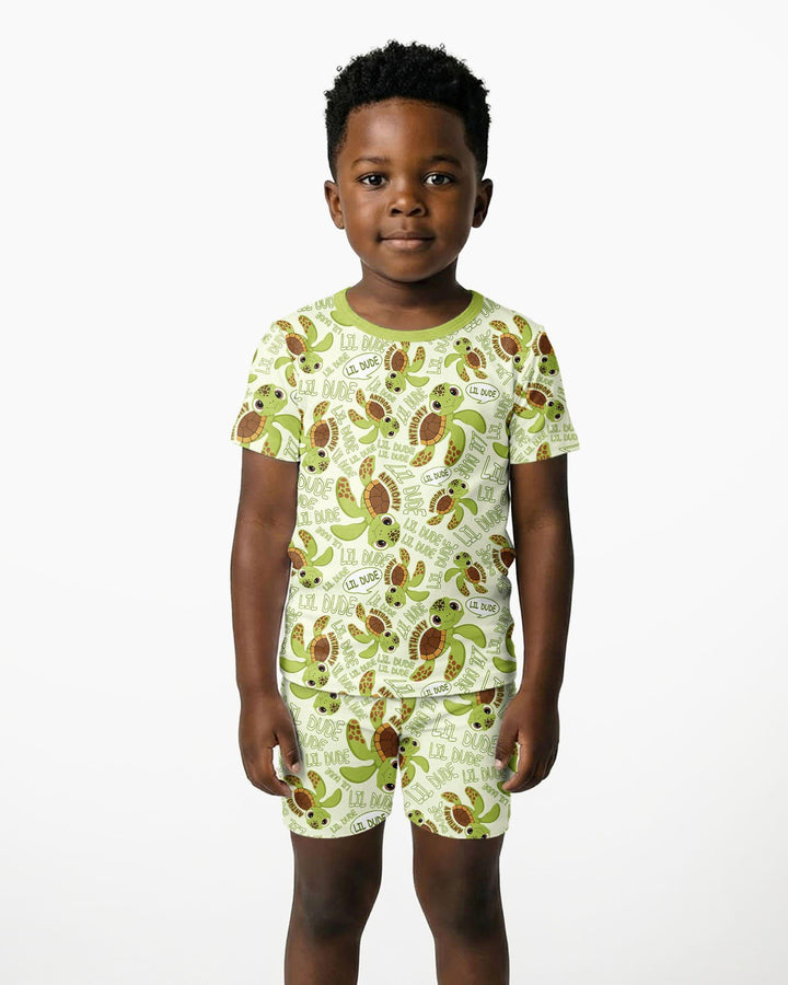 Custom Name Version Father and Son Turtle Bamboo Two Piece Short Sleeve Shorts Pajama Set