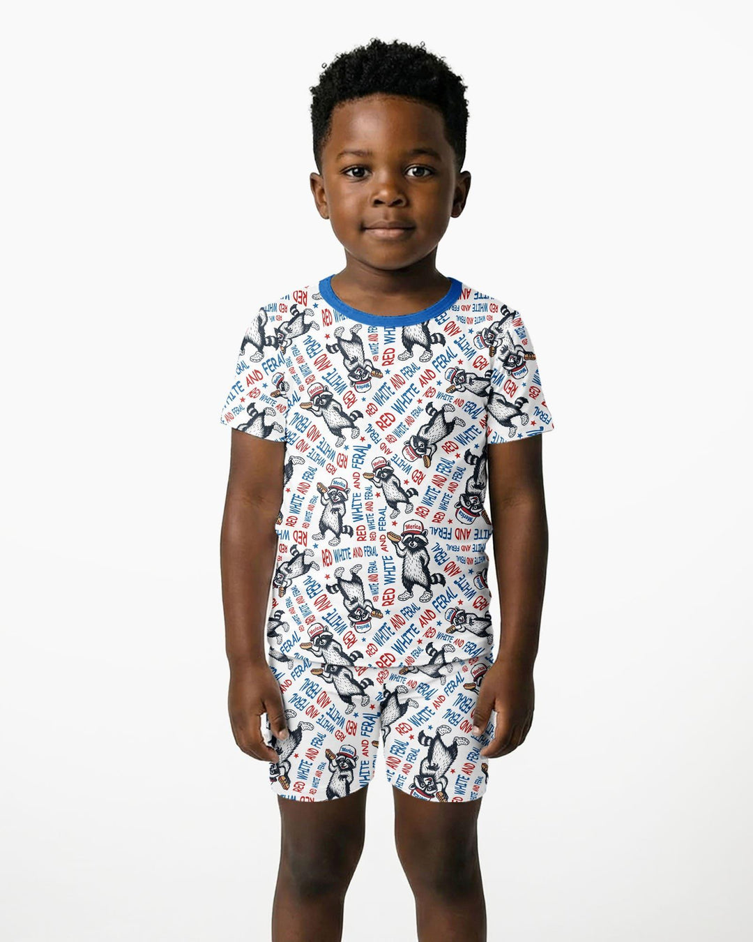 Red White and Feral Bamboo Two Piece Short Sleeve Shorts Pajama Set