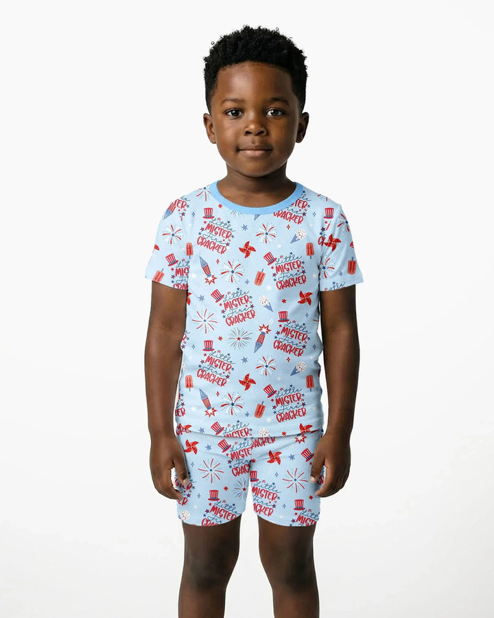Little Miss Firecracker 4th July Bamboo Two Piece Short Sleeve Shorts Pajama Set