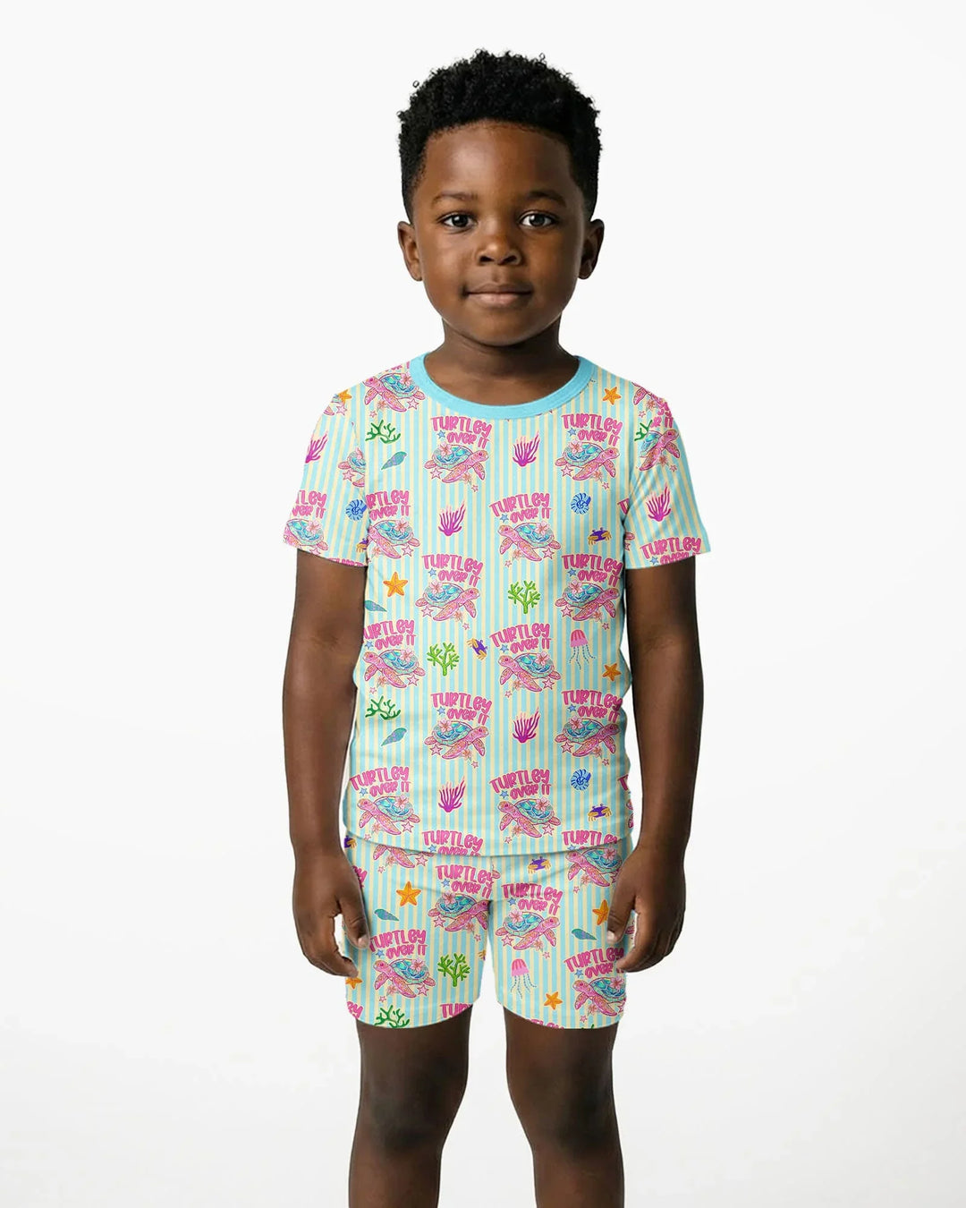 Turtley Over It Family Matching Bamboo Two Piece Short Sleeve Shorts Pajama Set