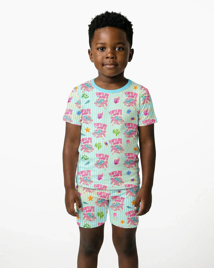 Turtley Over It Family Matching Bamboo Two Piece Short Sleeve Shorts Pajama Set