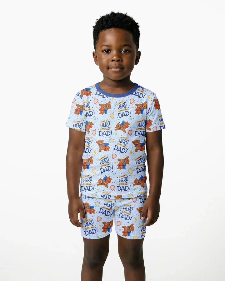 I Have A Hero Daddy & Me Matching Bamboo Two Piece Short Sleeve Shorts Pajama Set