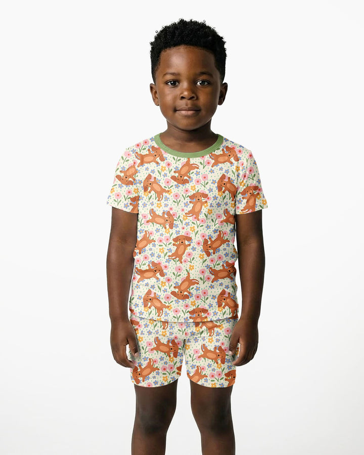 Dachshund Blooms Family Matching Bamboo Two Piece Short Sleeve Shorts Pajama Set