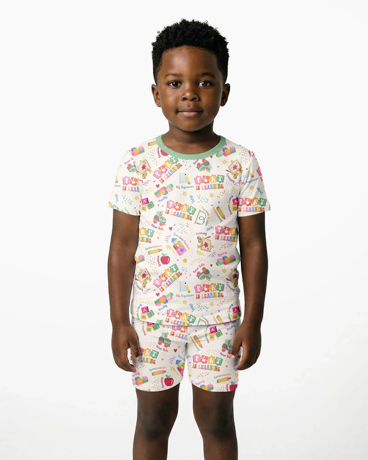 Play and Learn Bamboo Two Piece Short Sleeve Shorts Pajama Set