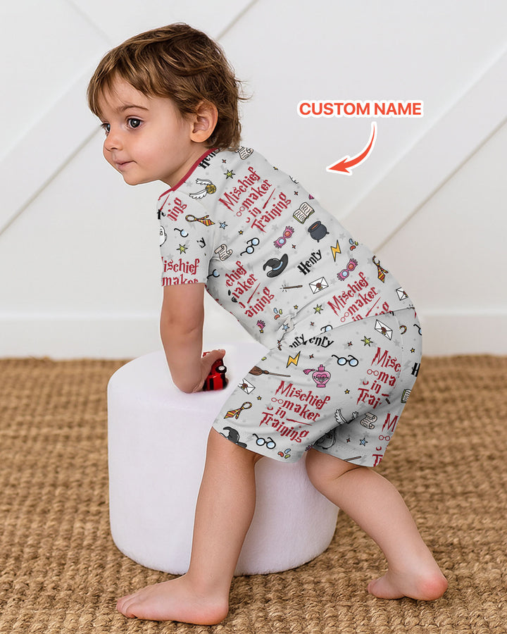 Custom Name Mischief Maker In Training Bamboo Two Piece Short Sleeve Shorts Pajama Set
