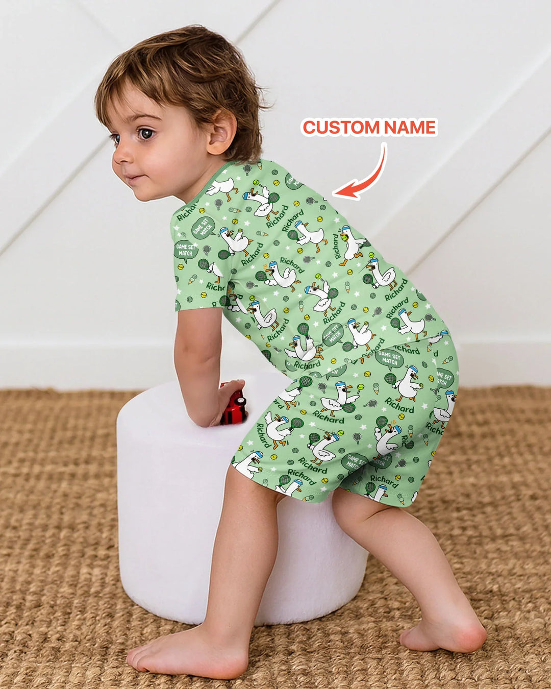 Silly Goose Playing Tennis Bamboo Two Piece Short Sleeve Shorts Pajama Set