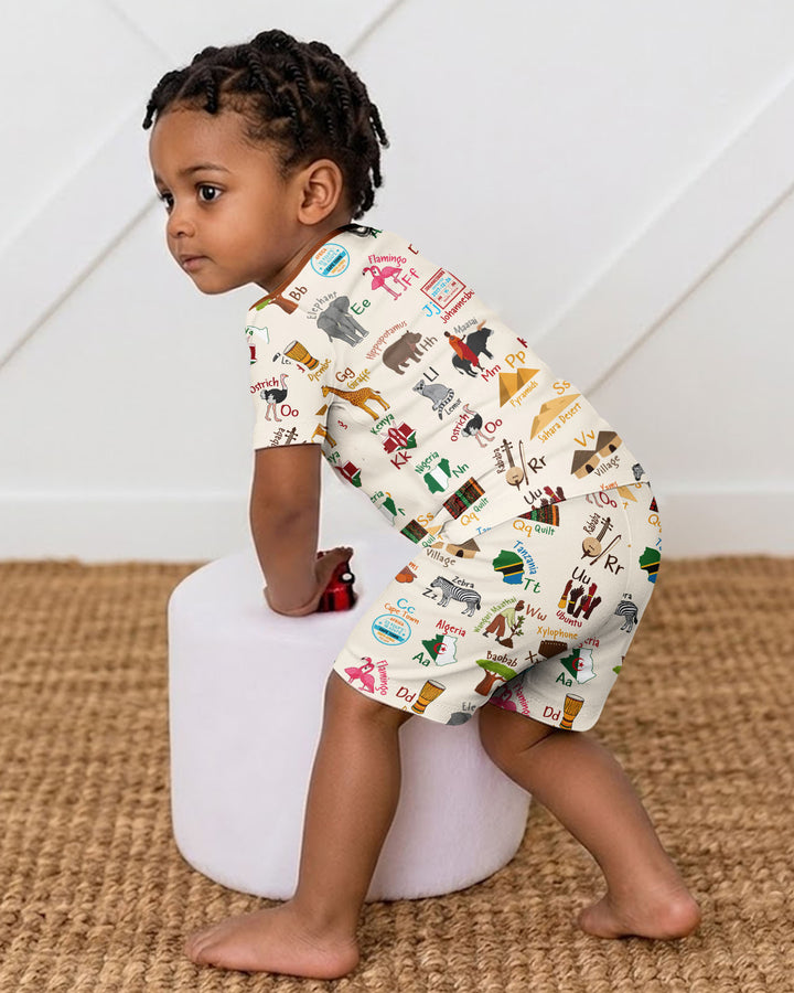 Explore Africa Geography Alphabet Bamboo Two Piece Short Sleeve Shorts Pajama Set