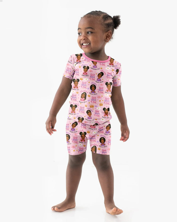 Black Princess God Says I Am Bamboo Two Piece Short Sleeve Shorts Pajama Set