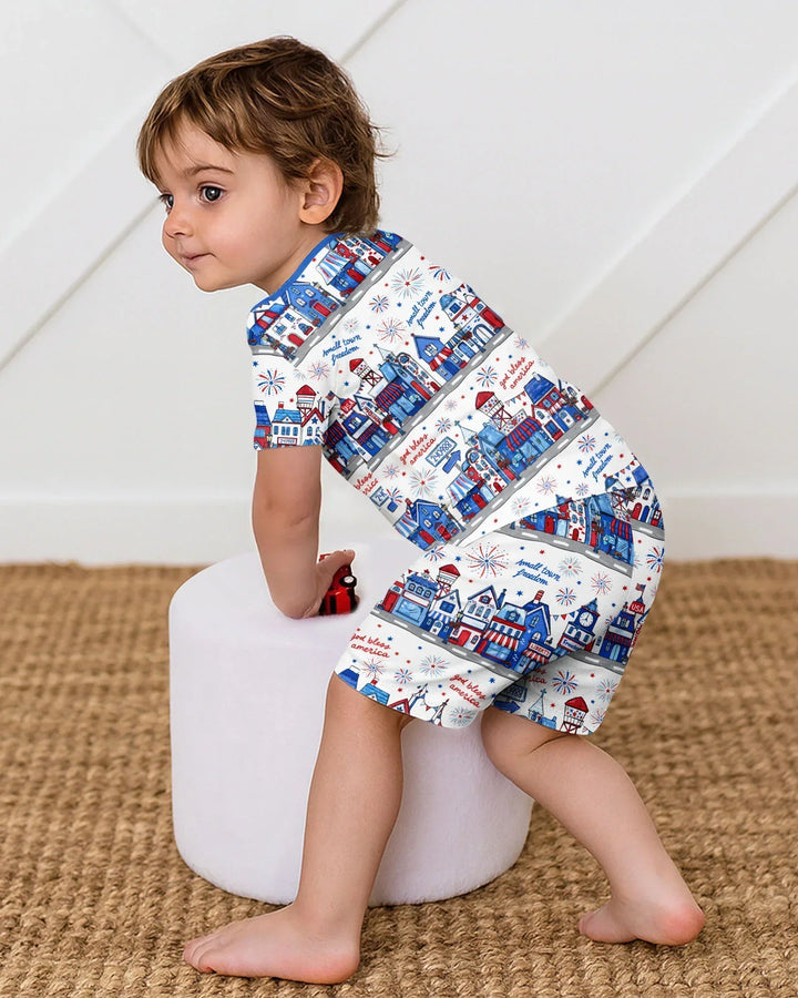 Small Town Freedom USA Bamboo Two Piece Short Sleeve Shorts Pajama Set