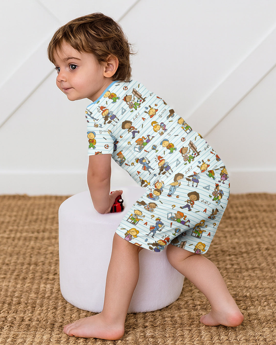 School Days Adventure Bamboo Two Piece Short Sleeve Shorts Pajama Set