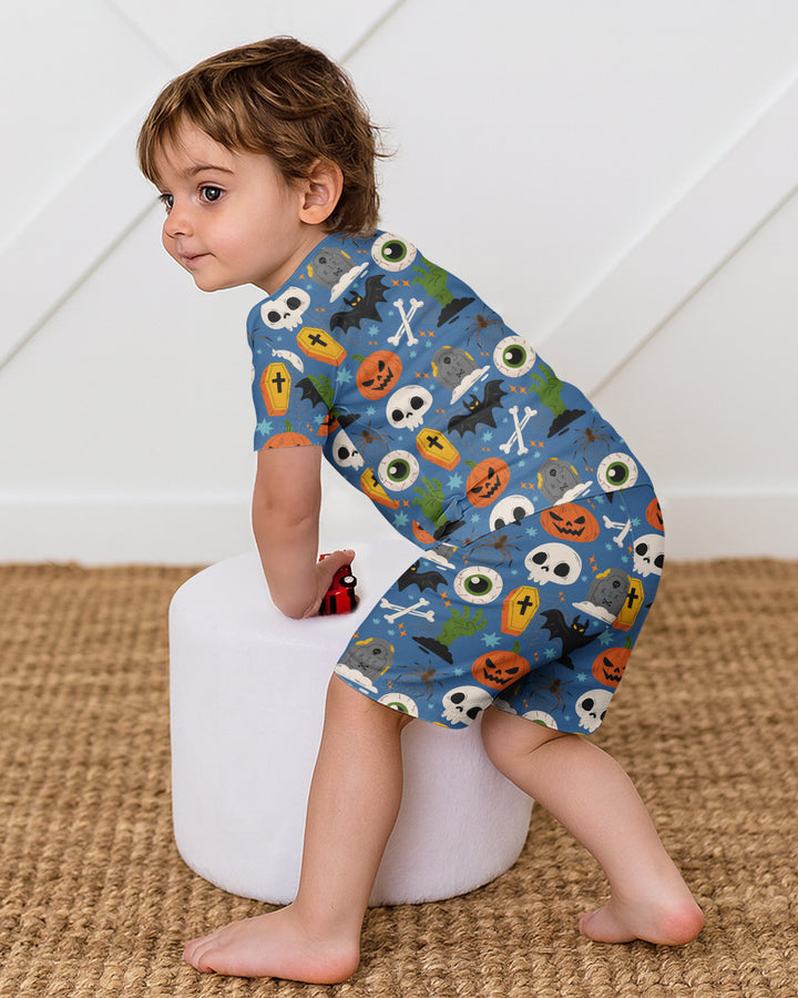 Little Monsters Bamboo Two Piece Short Sleeve Shorts Pyjamas Set For Halloween