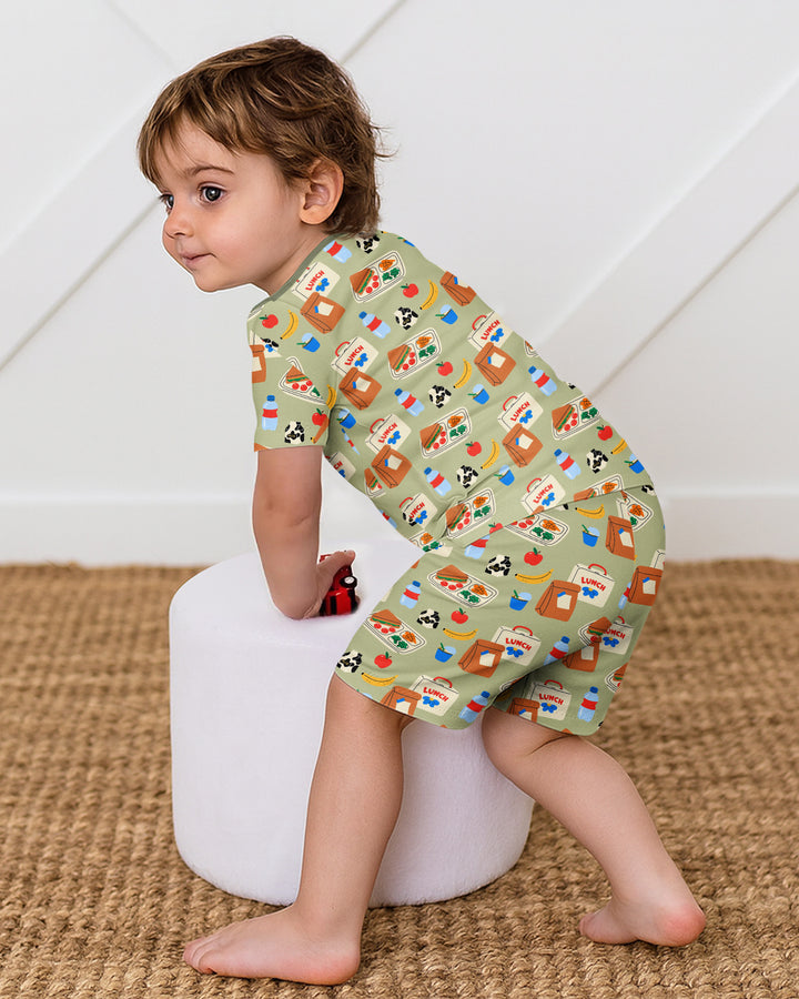 Happy School Lunch Bamboo Two Piece Short Sleeve Shorts Pajama Set