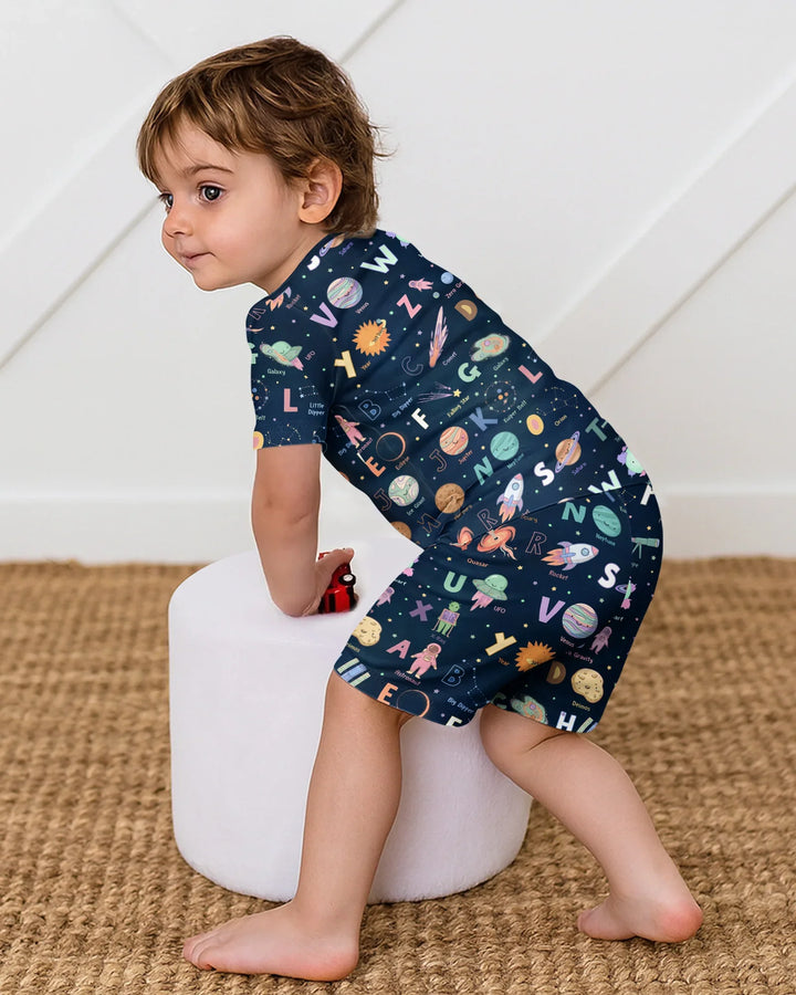Space Alphabet Bamboo Two Piece Short Sleeve Shorts Pajama Set