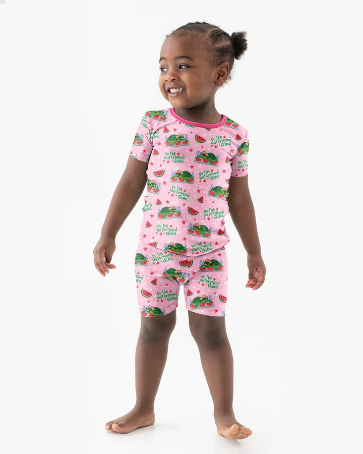 Watermelon Turtle Family Matching Bamboo Two Piece Short Sleeve Shorts Pajama Set