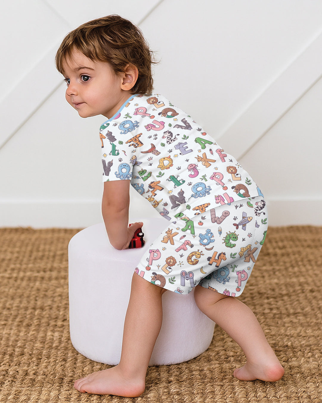 Animals Alphabet Bamboo Two Piece Short Sleeve Shorts Pajama Set