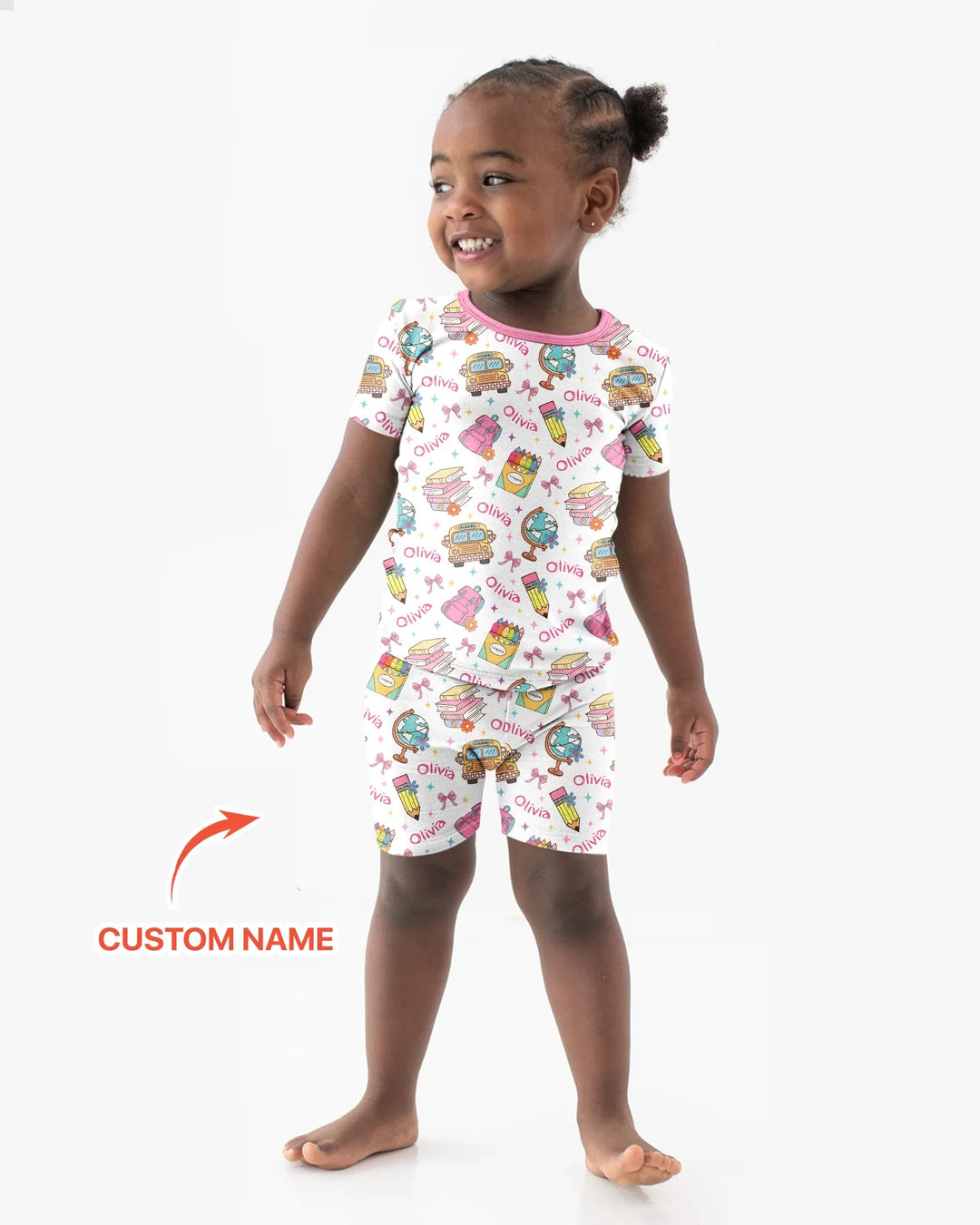 Custom Name Back To School Bamboo Two Piece Short Sleeve Shorts Pajama Set