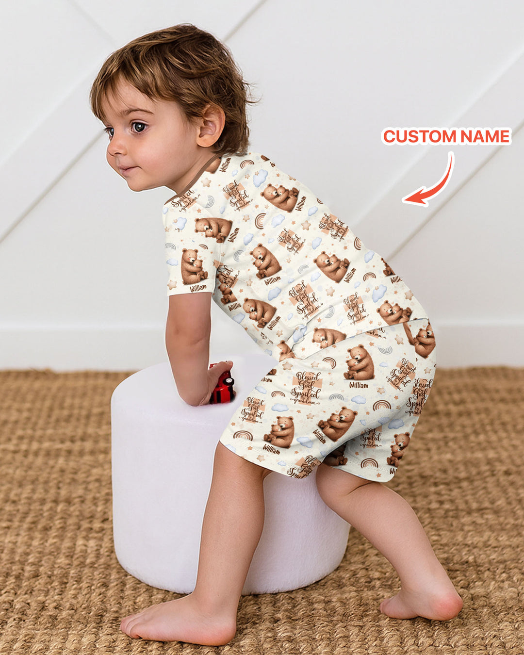Custom Name Blessed By God Spoiled By Grandma Bamboo Two Piece Short Sleeve Shorts Pajama Set