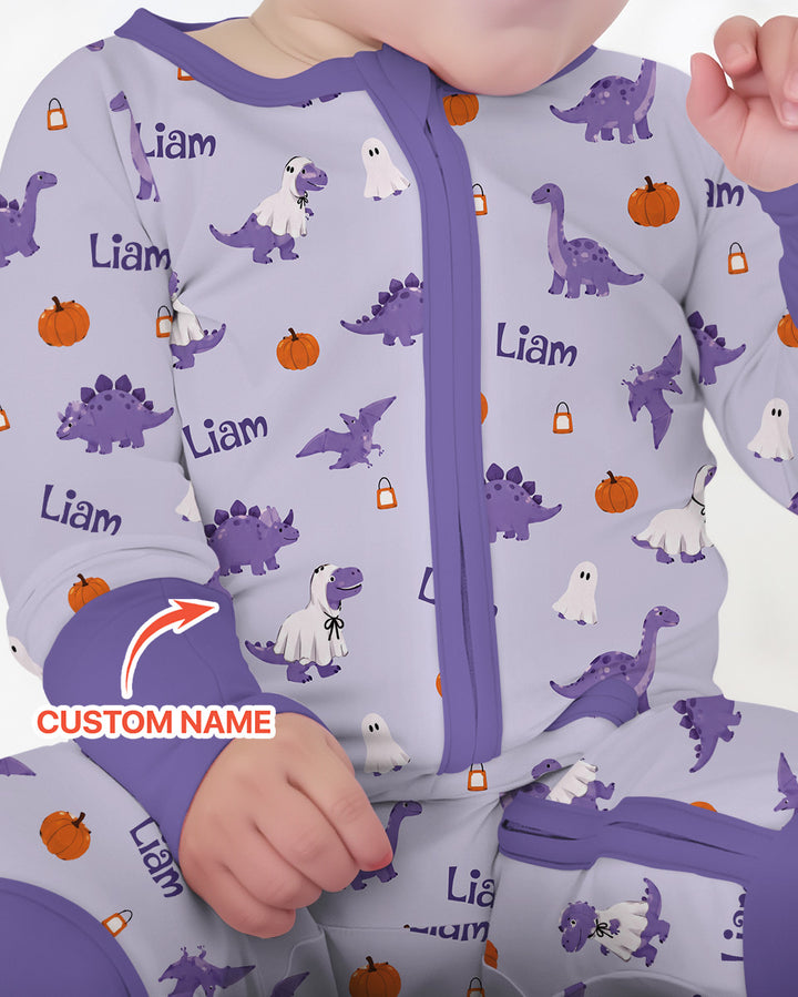 Custom Name Spooky Dinosaur Halloween - Personalized Bamboo Convertible Zippy