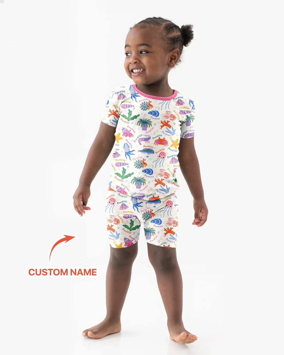 Tide Pool Pals Custom Name Bamboo Two Piece Short Sleeve Shorts Pajama Set