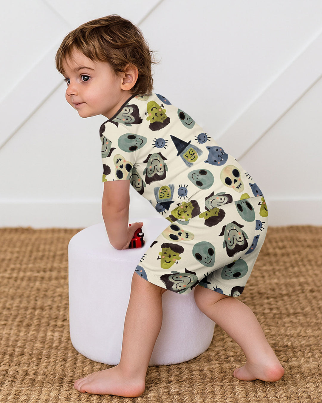 Halloween Face Bamboo Two Piece Short Sleeve Shorts Pyjamas Set