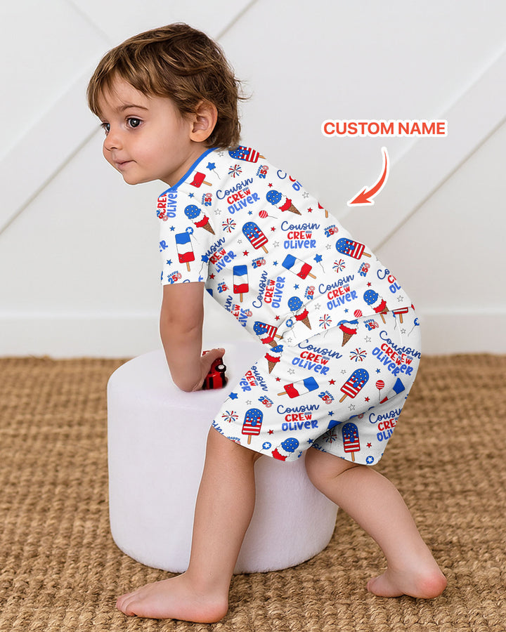 Custom Name 4th of July Cousin Crew Bamboo Two Piece Short Sleeve Shorts Pajama Set