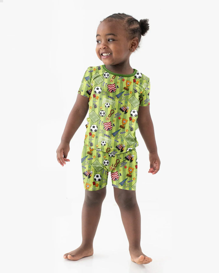 I Love Sports Soccer Bamboo Two Piece Short Sleeve Shorts Pajama Set