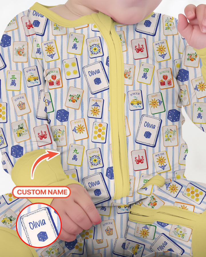 Coastal Mahjong Custom Name Mommy & Me Matching Bamboo Convertible Zippy
