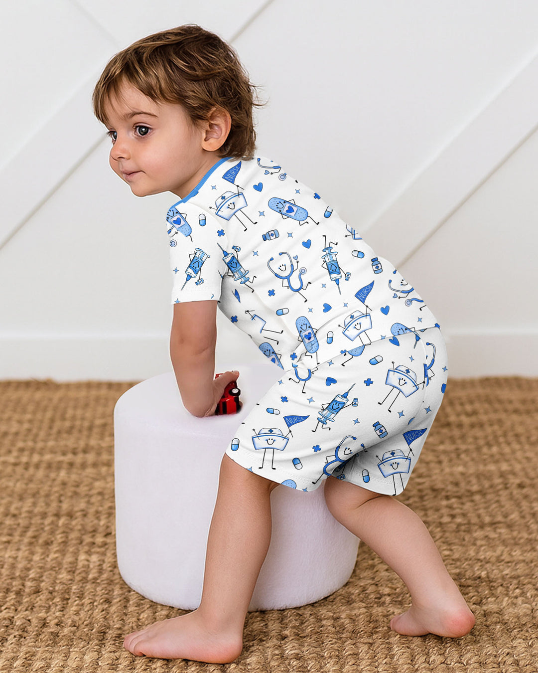 Cute Nurse Crew Bamboo Two Piece Short Sleeve Shorts Pajama Set
