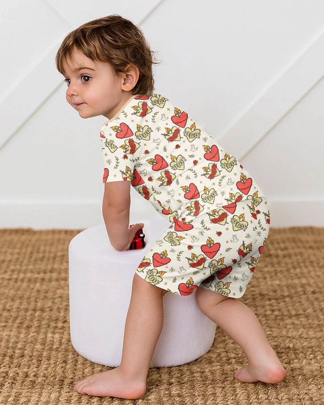 Three Sacred Hearts Bamboo Two Piece Short Sleeve Shorts Pajama Set