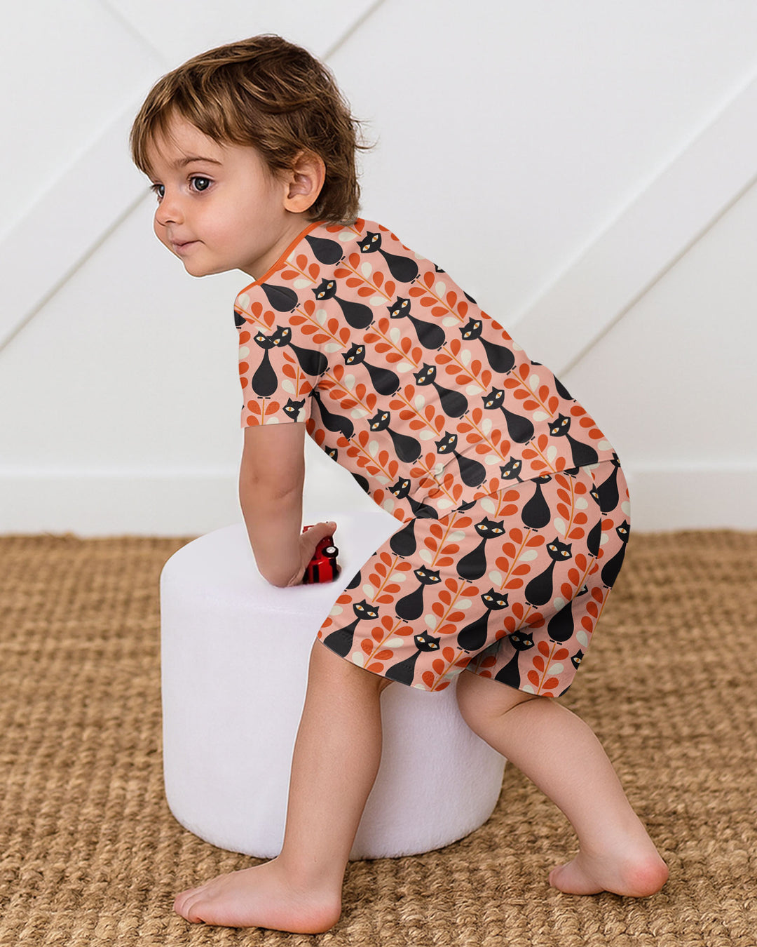 Retro Black Cat Garden Bamboo Two Piece Short Sleeve Shorts Pajama Set