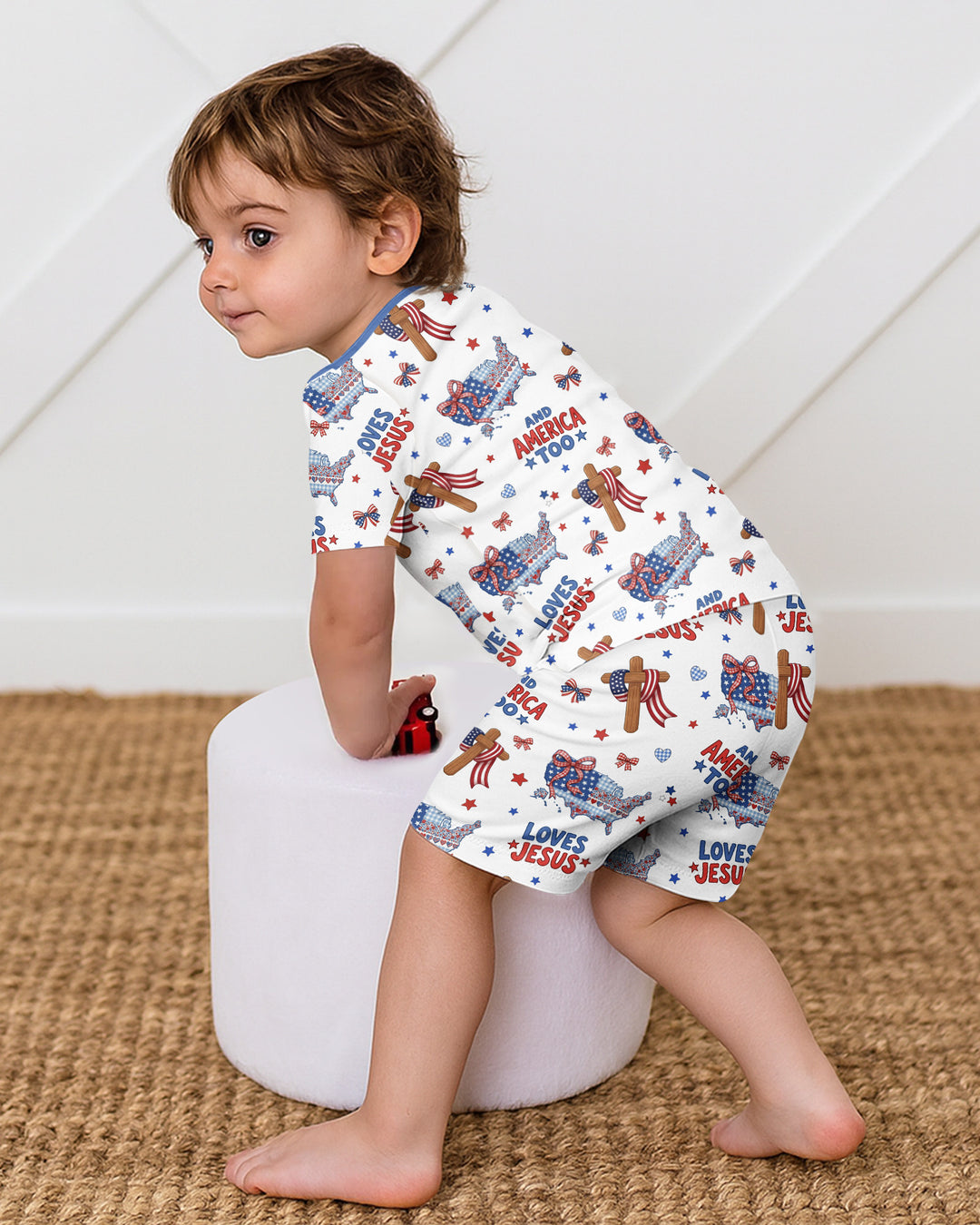 Loves Jesus And America Too Bamboo Two Piece Short Sleeve Shorts Pajama Set