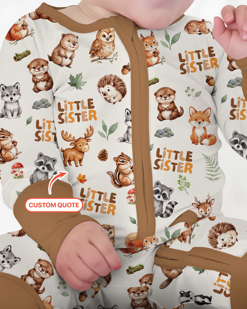 Custom Quote Woodland Animal Matching Sibling Bamboo Convertible Zippy