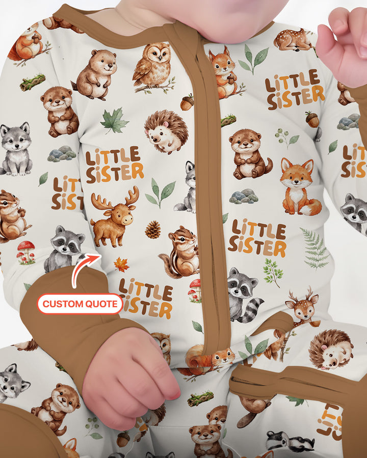 Custom Quote Woodland Animal Matching Sibling Bamboo Convertible Zippy