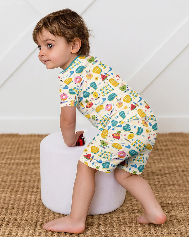 Summer Fruits Surfing On God's Promises Bamboo Two Piece Short Sleeve Shorts Pajama Set