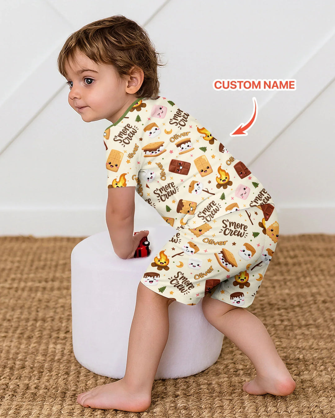 Custom Name Kawaii S'more Crew Family Matching Bamboo Two Piece Short Sleeve Shorts Pajama Set