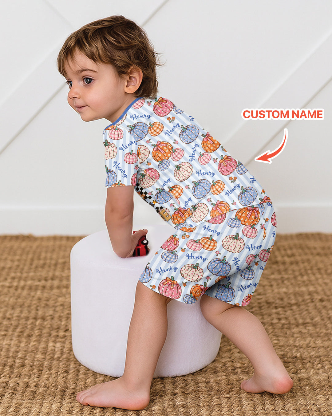 Custom Name Pumpkin Patch Bamboo Two Piece Short Sleeve Shorts Pajama Set