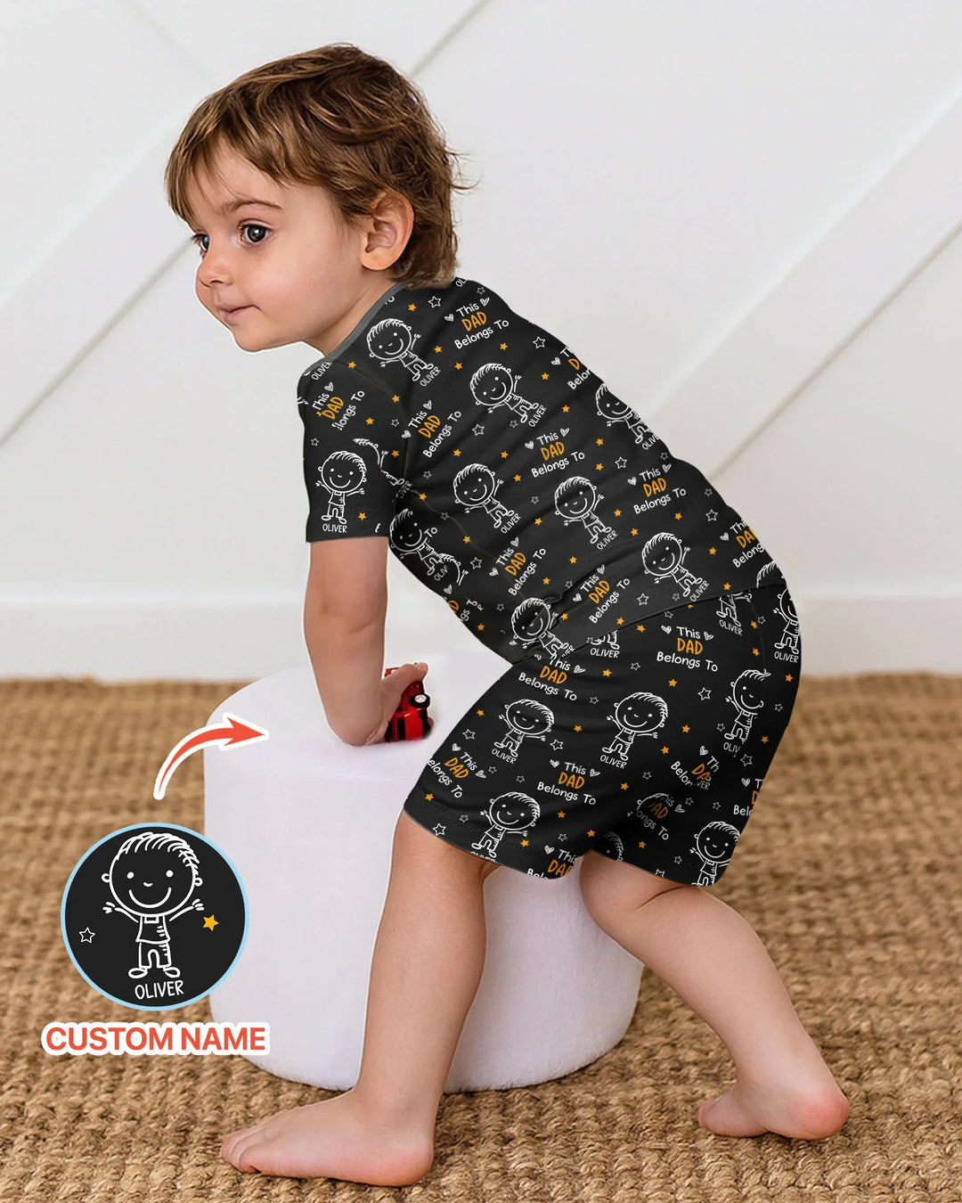 Custom Name This Dad Belongs To Doodle Bamboo Two Piece Short Sleeve Shorts Pajama Set