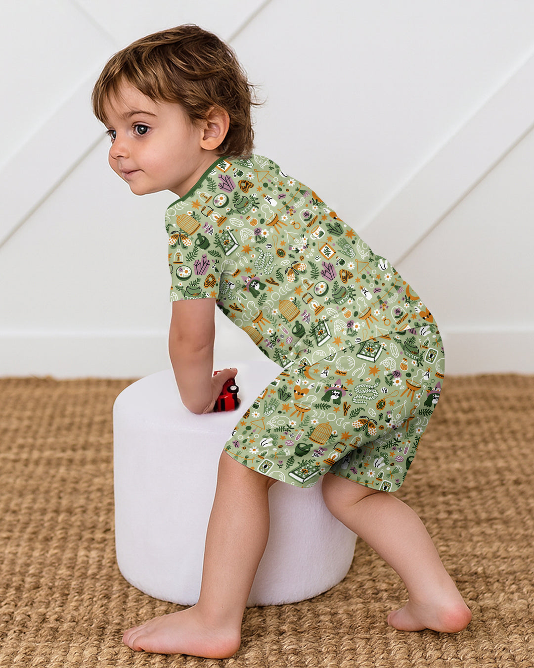 Boho Witchy Celestial Magic Floral Bamboo Two Piece Short Sleeve Shorts Pajama Set