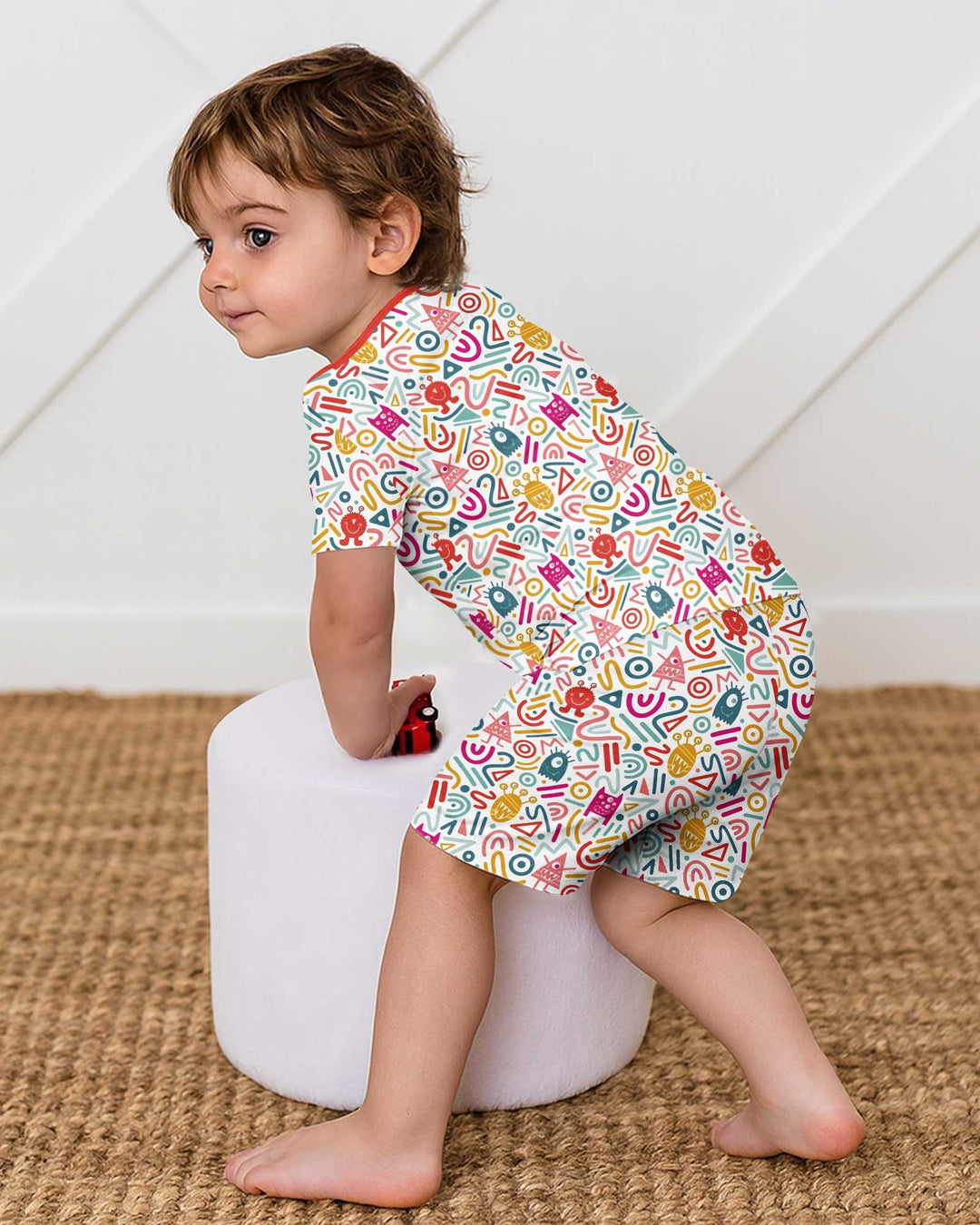 Rainbow Monster Party Bamboo Two Piece Short Sleeve Shorts Pajama Set