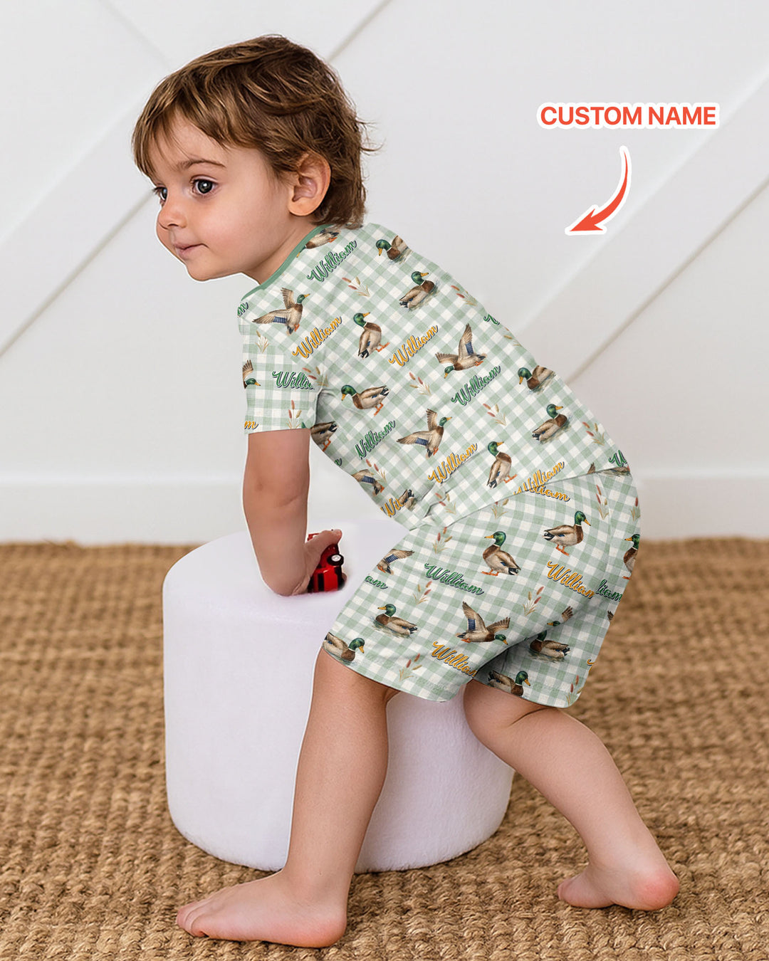 Mallard Duck Custom Name Bamboo Two Piece Short Sleeve Shorts Pajama Set
