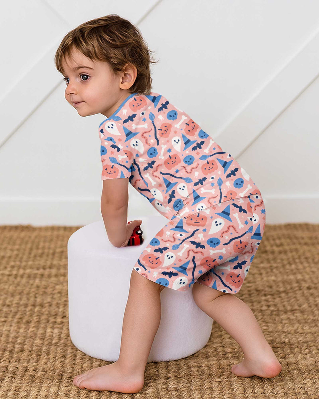 Pastel Pumpkins Skulls And Witch Craft Bamboo Two Piece Short Sleeve Shorts Pajama Set