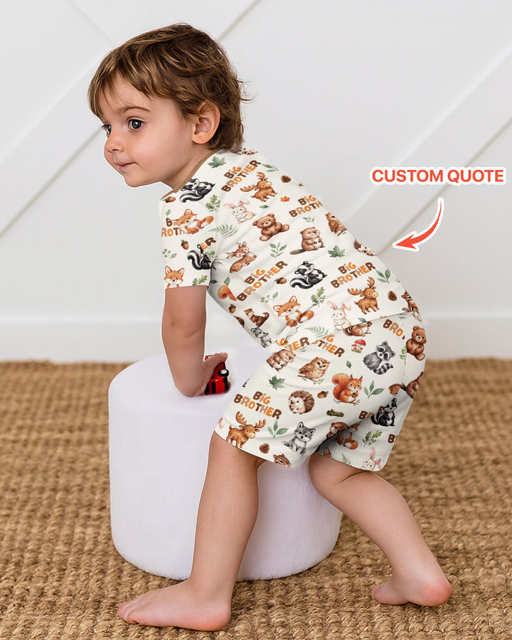 Custom Quote Woodland Animal Matching Sibling Bamboo Two Piece Short Sleeve Shorts Pajama Set