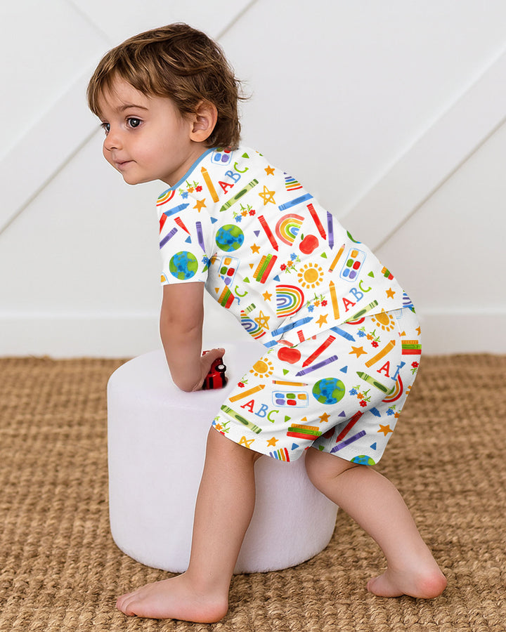 School Scribbles Bamboo Two Piece Short Sleeve Shorts Pajama Set