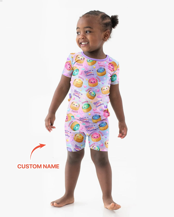 Custom Name You're A Glitter Dumpling Bamboo Two Piece Short Sleeve Shorts Pajama Set