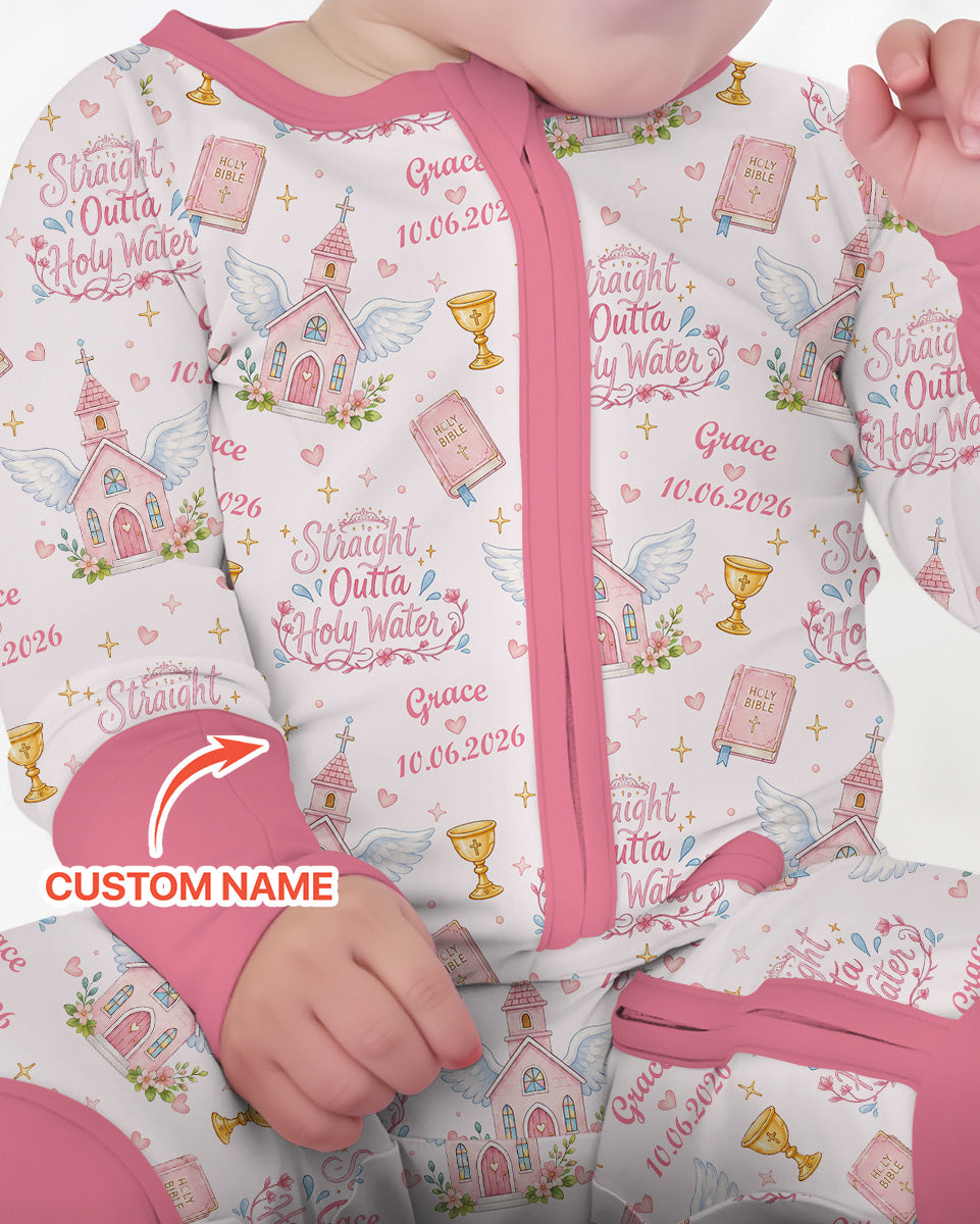 Custom Name Baptism Christening Straight Outta Holy Water Bamboo Convertible Zippy