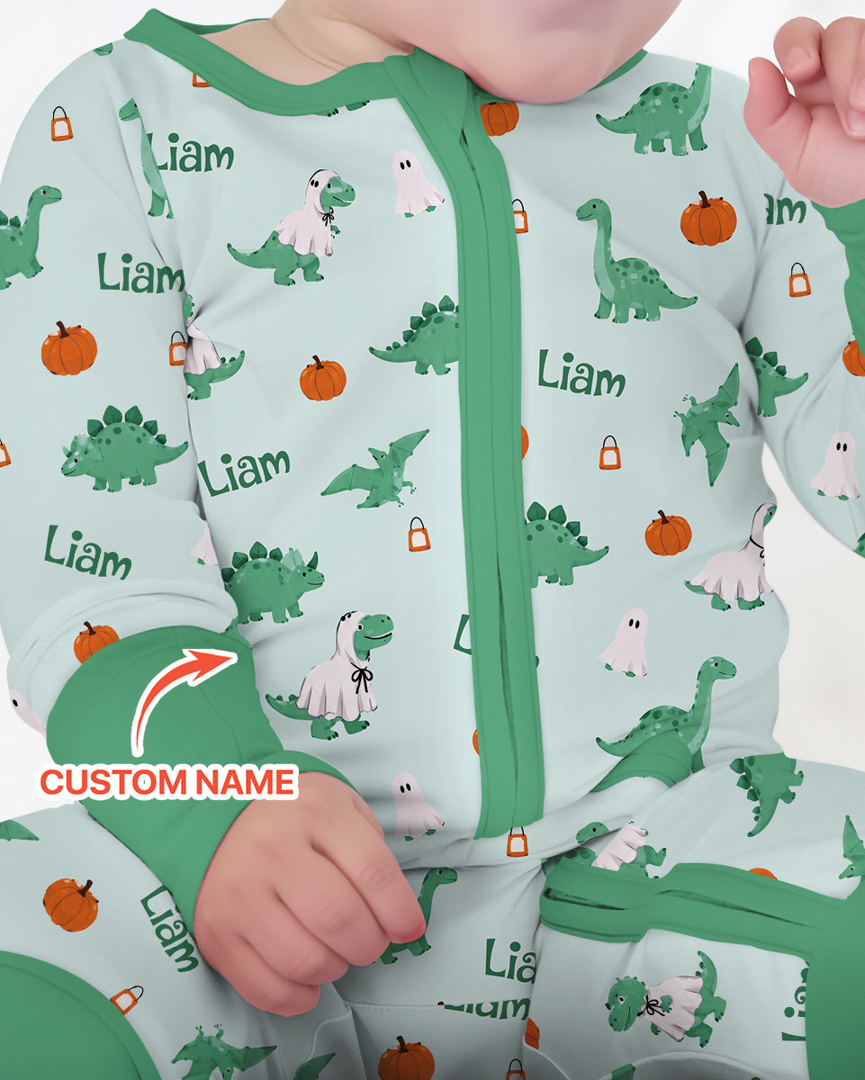 Custom Name Spooky Dinosaur Halloween - Personalized Bamboo Convertible Zippy