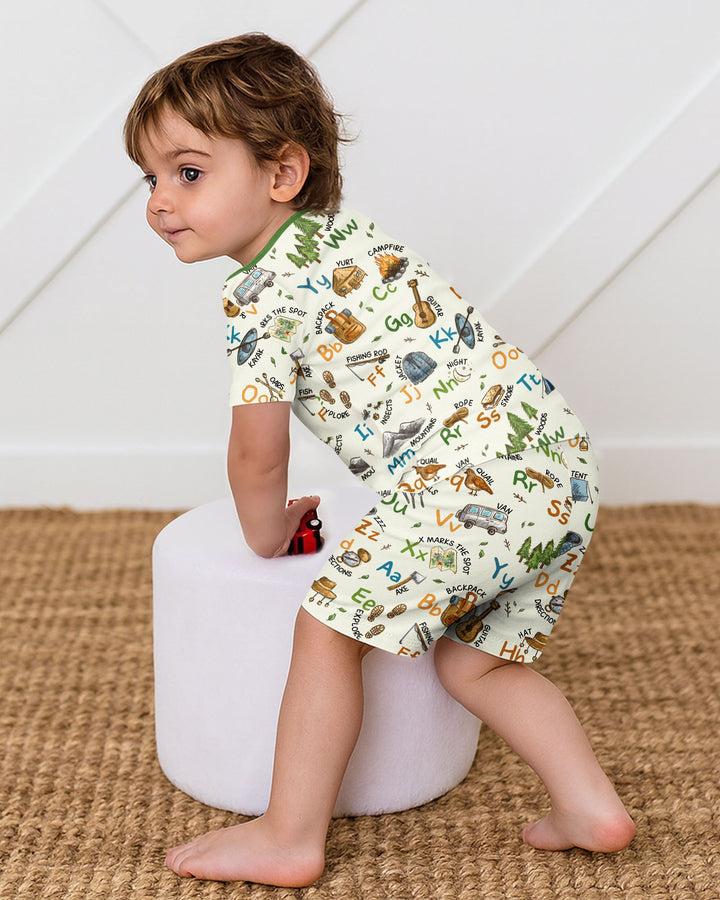 Adventure Alphabet ABCs Summer Camp Bamboo Two Piece Short Sleeve Shorts Pajama Set