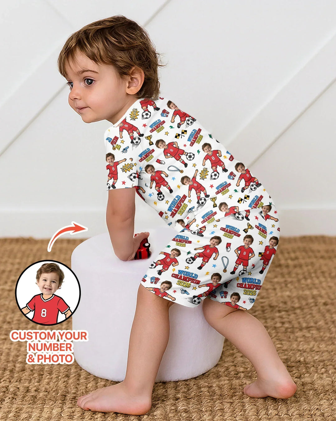 Custom Photo World Champion 2026 Family Matching Bamboo Two Piece Short Sleeve Shorts Pajama Set