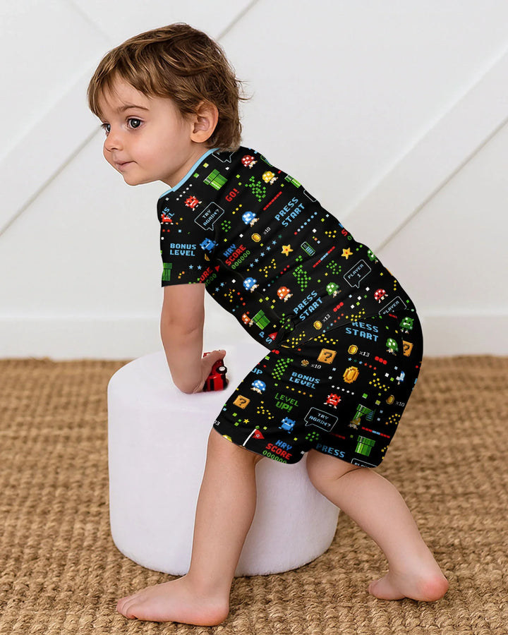 Pixel Game Lover Matching Bamboo Two Piece Short Sleeve Shorts Pajama Set